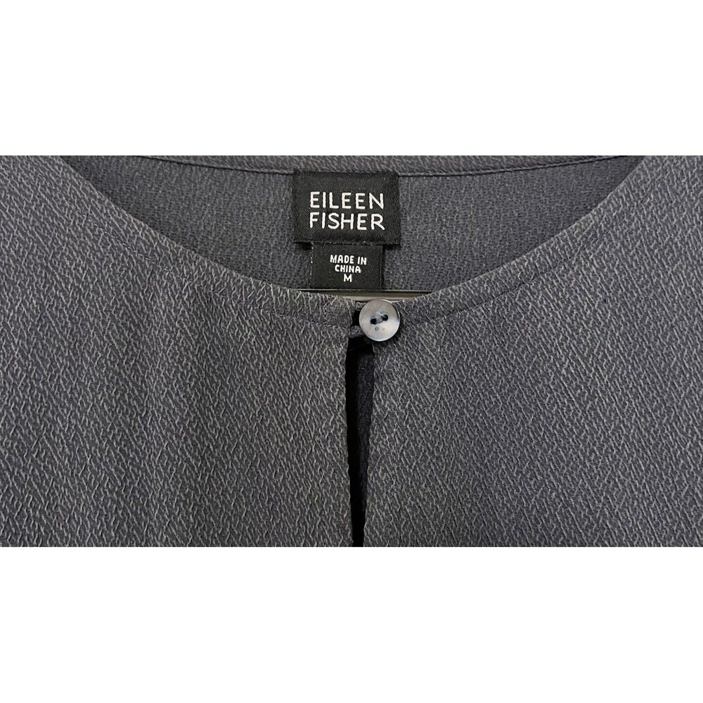 Vintage EILEEN FISHER Dark Blue 100% Silk Open Front Button Cardigan Casual MED - Picture 3 of 7